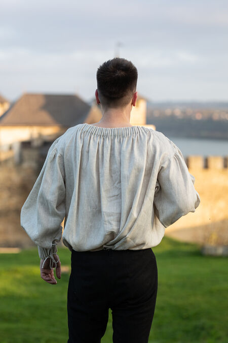 Chemise Médiévale Homme En Lin Et Coton - Style Viking Renaissance, Manches Longues, Col Lacé