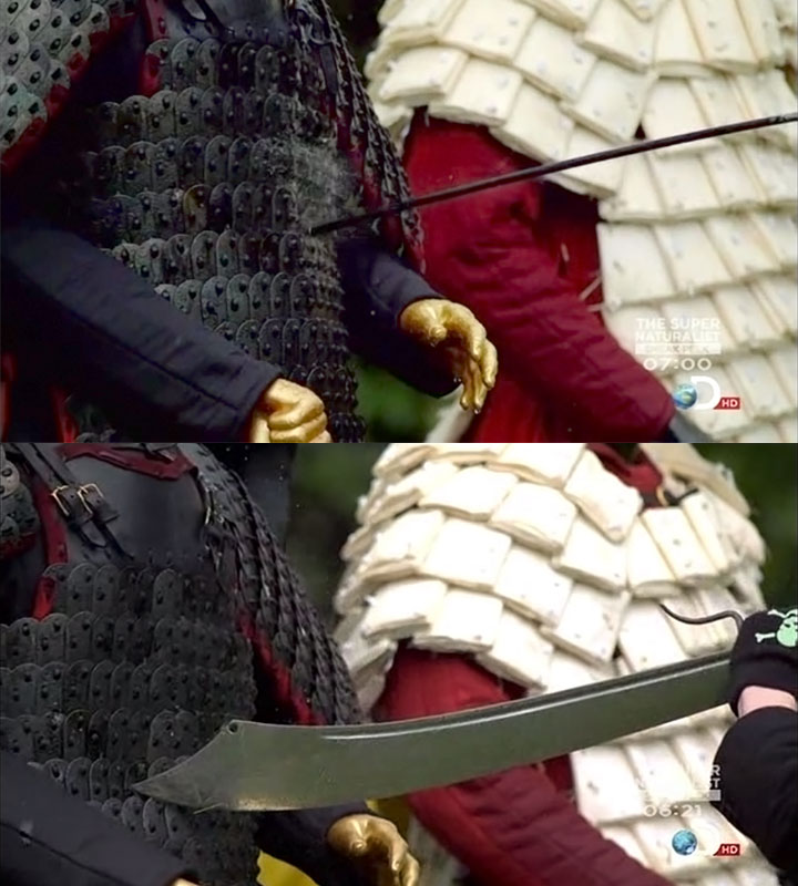 Captures d'écran des moments de contact direct de la flèche et l'épée avec lamellaire