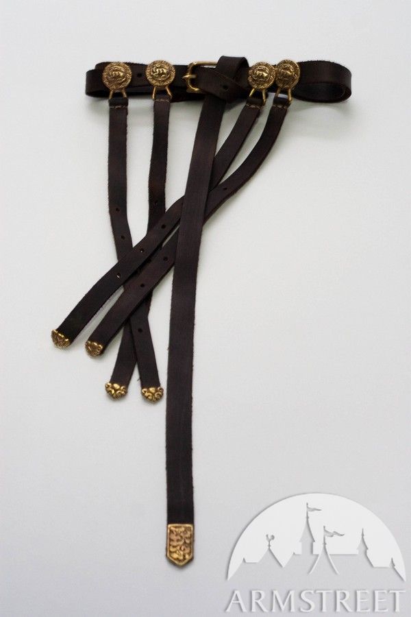 La ceinture longue mongole exclusive médiévale faite à la main de cuir avec des accents de coulée