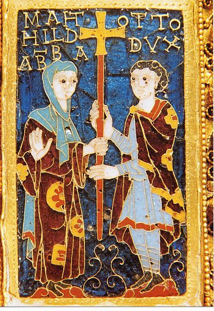 Émail ottonien environ 982 : Mathilde avec son frère Otton