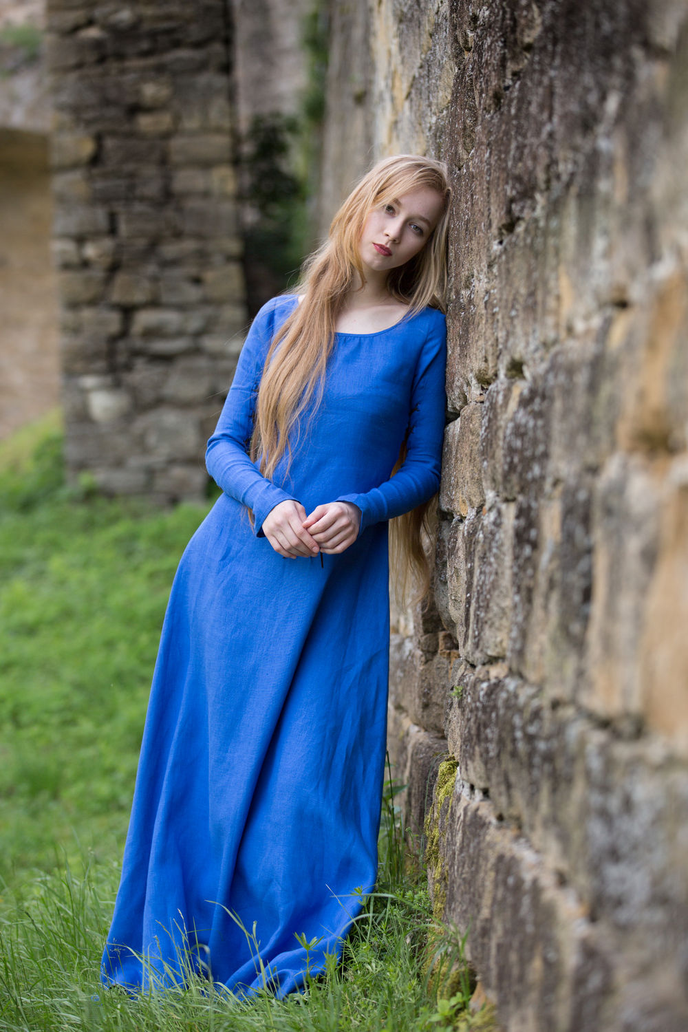 Robe « Elsie la rousse » en lin bleu