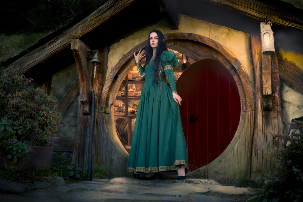 Robe noble pour princesse Robe longue en coton vert style médiéval